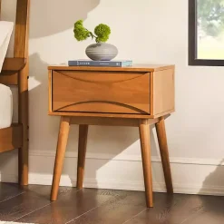 Kirklands Home Caramel Wood Mid-Century Modern Nightsd Tan Clearance