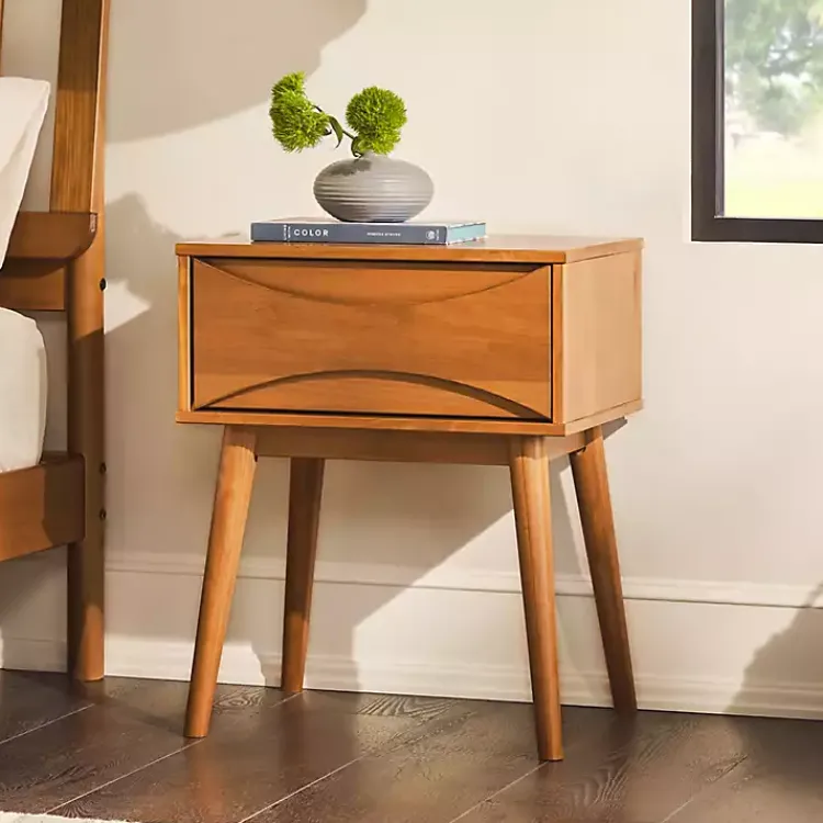 Kirklands Home Caramel Wood Mid-Century Modern Nightsd Tan Clearance