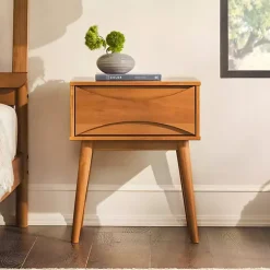 Kirklands Home Caramel Wood Mid-Century Modern Nightsd Tan Clearance