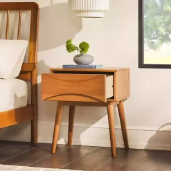 Kirklands Home Caramel Wood Mid-Century Modern Nightsd Tan Clearance