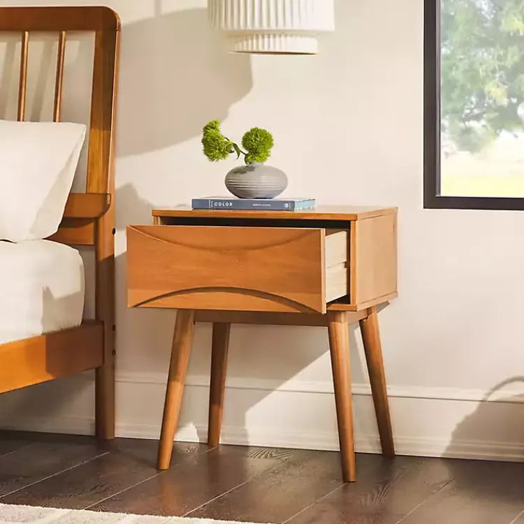 Kirklands Home Caramel Wood Mid-Century Modern Nightsd Tan Clearance