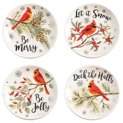 Kirklands Home Cardinal Christmas Ceramic Plates, Set of 4