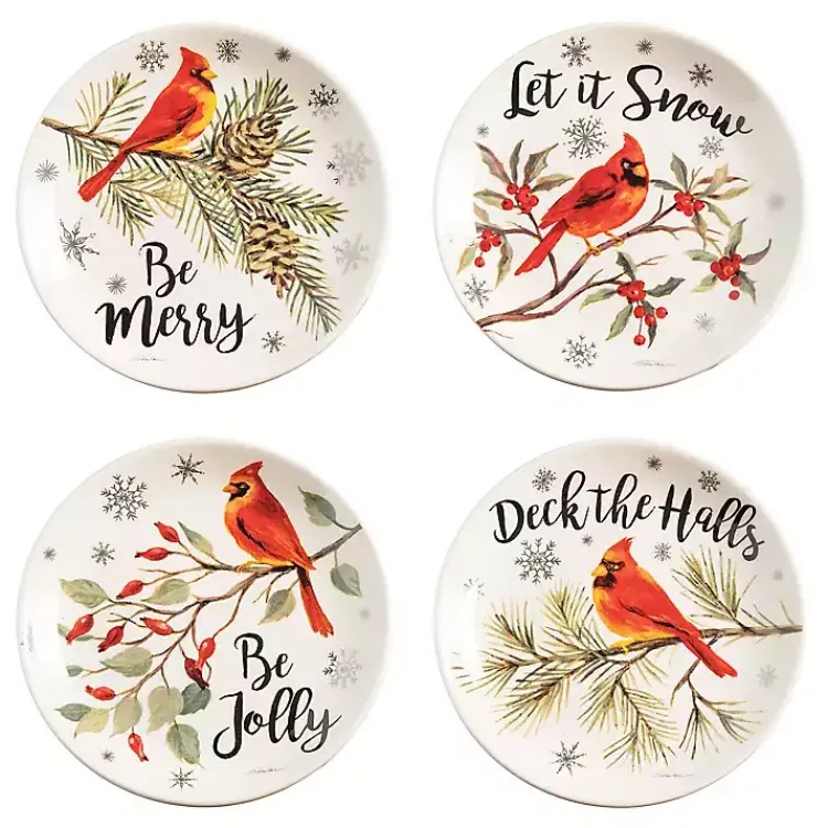 Kirklands Home Cardinal Christmas Ceramic Plates, Set of 4
