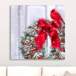 Christmas Art & Wall Decor>Kirklands Home Cardinal on a Wreath Canvas Art Print