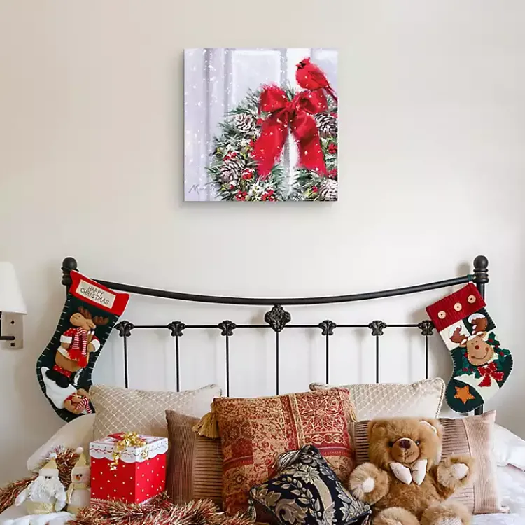 Christmas Art & Wall Decor>Kirklands Home Cardinal Wreath Canvas Art Print