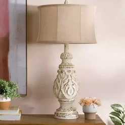 Kirklands Home Caroline Distressed Cream Table Lamp Tan