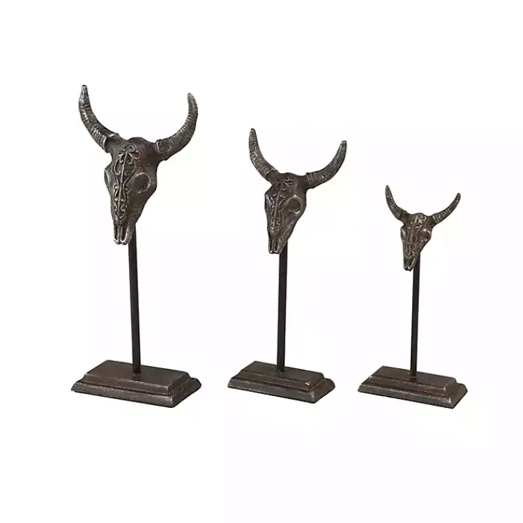 Statues & Figurines>Kirklands Home Carved Iron Bullhead Statues, Set of 3 Gray