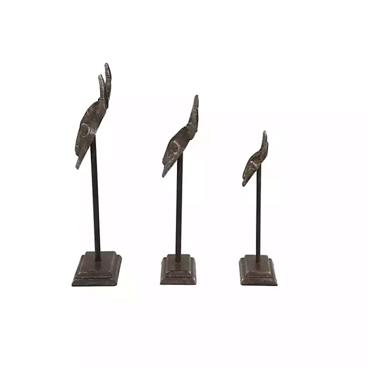 Statues & Figurines>Kirklands Home Carved Iron Bullhead Statues, Set of 3 Gray