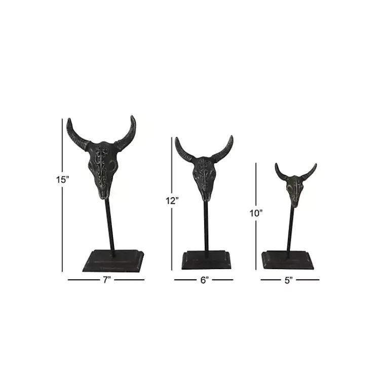 Statues & Figurines>Kirklands Home Carved Iron Bullhead Statues, Set of 3 Gray