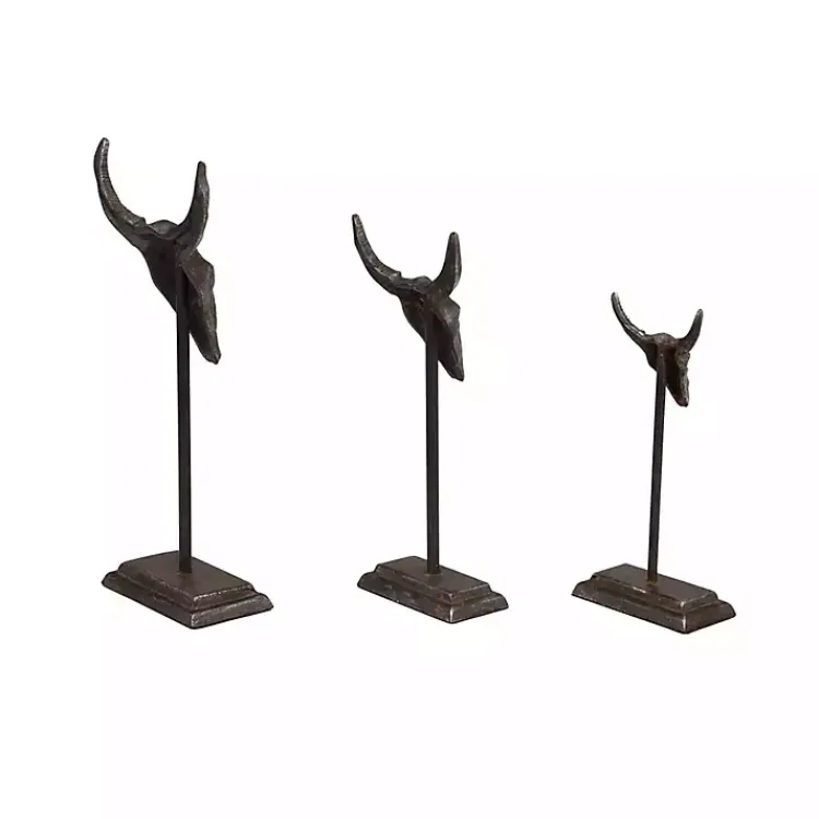 Statues & Figurines>Kirklands Home Carved Iron Bullhead Statues, Set of 3 Gray