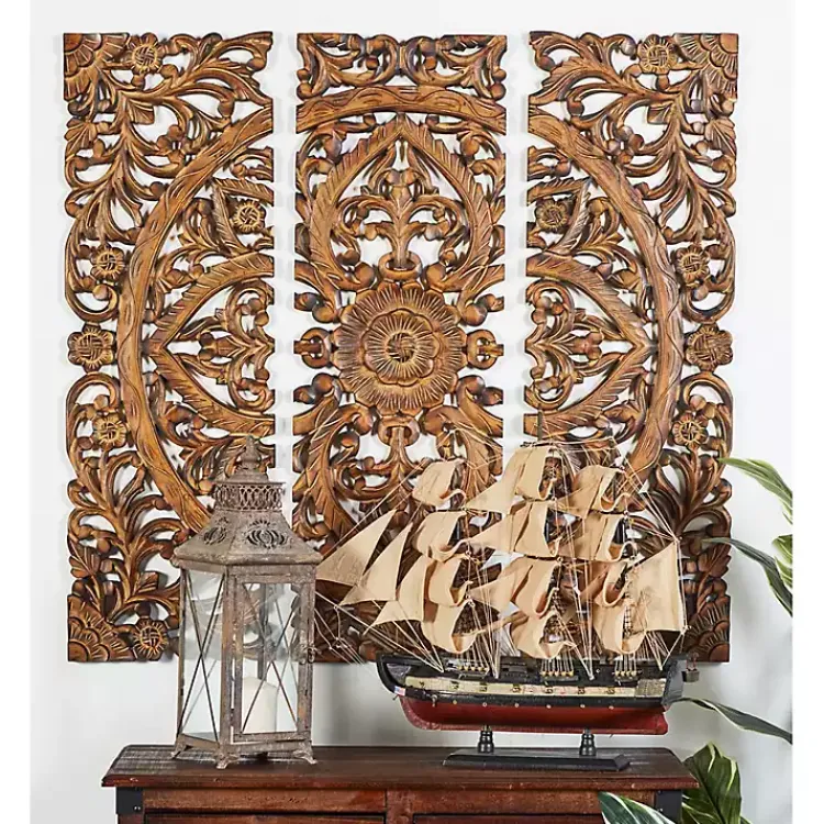 Kirklands Home Carved Mahogany 3-pc. Triptych Wall Panels Gold Online