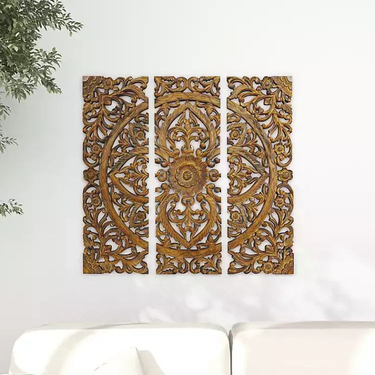 Kirklands Home Carved Mahogany 3-pc. Triptych Wall Panels Gold Online