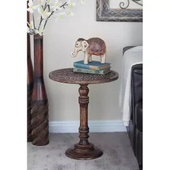 Kirklands Home Carved Mandala Mango Wood Accent Table Brown Outlet