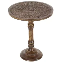 Kirklands Home Carved Mandala Mango Wood Accent Table Brown Outlet