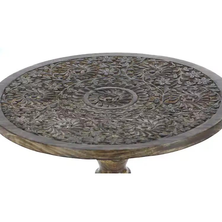 Kirklands Home Carved Mandala Mango Wood Accent Table Brown Outlet
