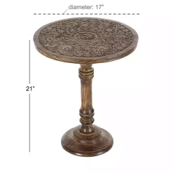 Kirklands Home Carved Mandala Mango Wood Accent Table Brown Outlet
