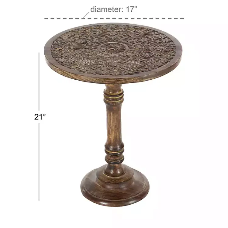 Kirklands Home Carved Mandala Mango Wood Accent Table Brown Outlet