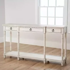 Kirklands Home Casey Cream 3-Drawer Console Table Ivory Clearance