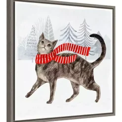 Christmas Art & Wall Decor>Kirklands Home Cat with Red Scarf Christmas Canvas Wall Plaque