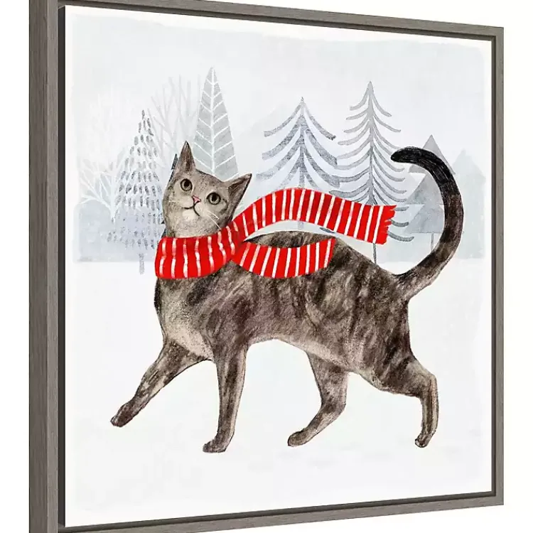 Christmas Art & Wall Decor>Kirklands Home Cat with Red Scarf Christmas Canvas Wall Plaque