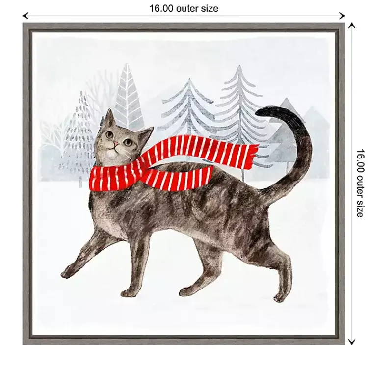 Christmas Art & Wall Decor>Kirklands Home Cat with Red Scarf Christmas Canvas Wall Plaque