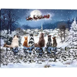 Christmas Art & Wall Decor>Kirklands Home Cats Under Starry Sky Christmas Canvas Art Print