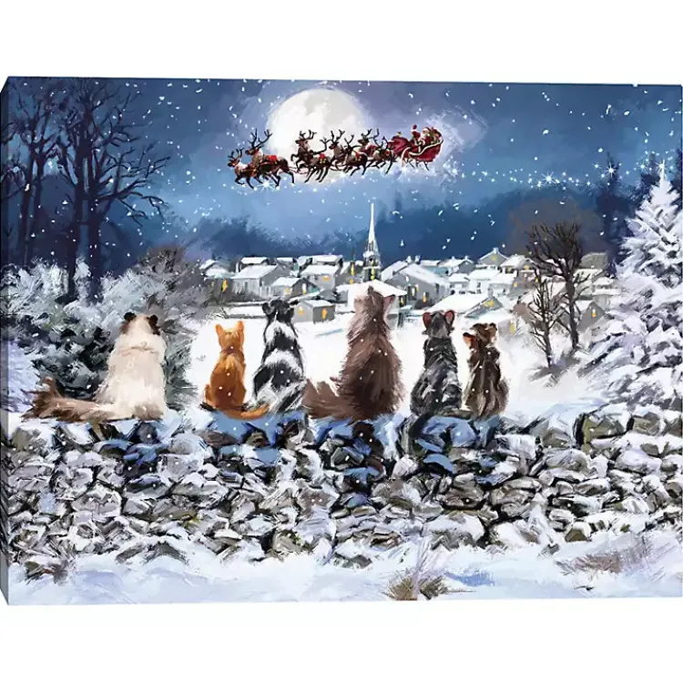 Christmas Art & Wall Decor>Kirklands Home Cats Under Starry Sky Christmas Canvas Art Print