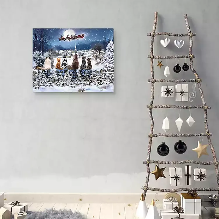 Christmas Art & Wall Decor>Kirklands Home Cats Under Starry Sky Christmas Canvas Art Print