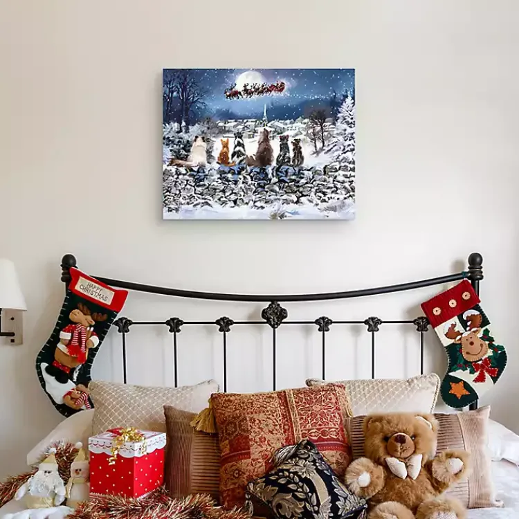 Christmas Art & Wall Decor>Kirklands Home Cats Under Starry Sky Christmas Canvas Art Print