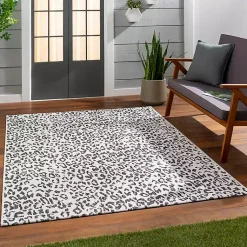 Kirklands Home Cauli Leopard Print Outdoor Rug, 7x10 Black Clearance