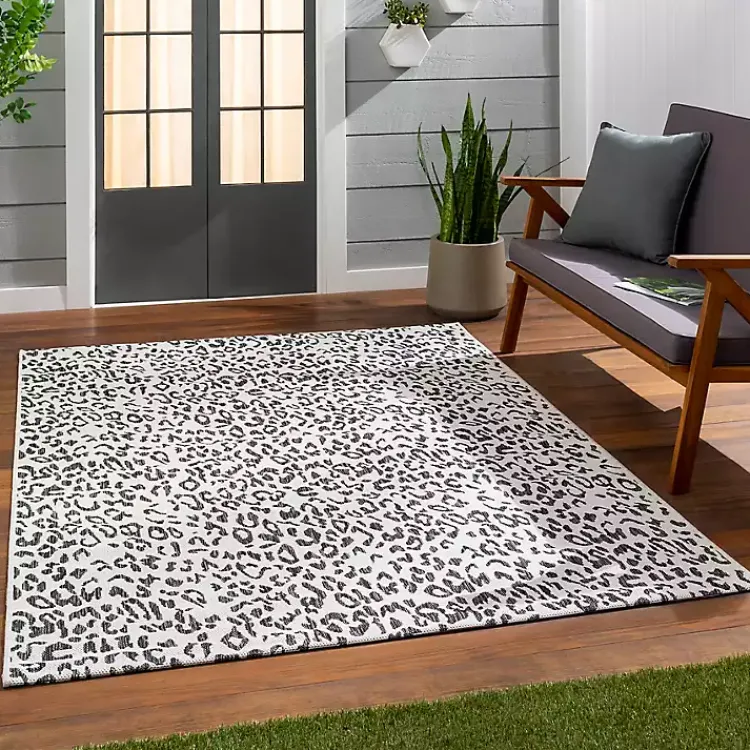 Kirklands Home Cauli Leopard Print Outdoor Rug, 7x10 Black Clearance