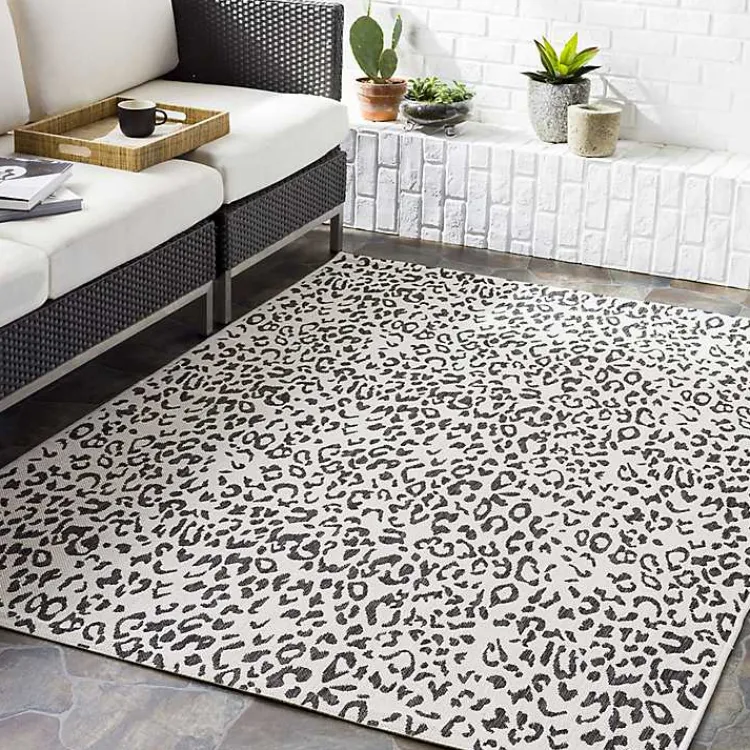 Kirklands Home Cauli Leopard Print Outdoor Rug, 7x10 Black Clearance