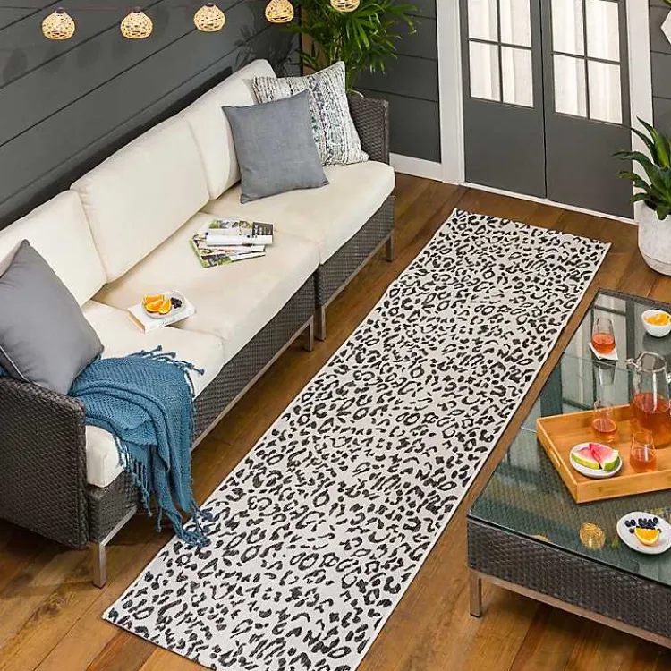 Kirklands Home Cauli Leopard Print Outdoor Runner Rug, 2x10 Black Discount