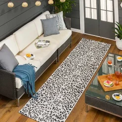 Kirklands Home Cauli Leopard Print Outdoor Runner Rug, 2x12 Black Hot