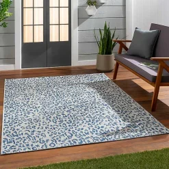 Kirklands Home Cauli Leopard Print Outdoor Rug, 4x5 Blue Clearance