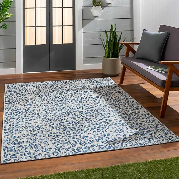 Kirklands Home Cauli Leopard Print Outdoor Rug, 4x5 Blue Clearance