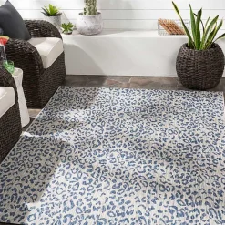 Kirklands Home Cauli Leopard Print Outdoor Rug, 5x7 Blue