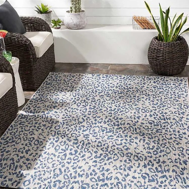 Kirklands Home Cauli Leopard Print Outdoor Rug, 7x10 Blue