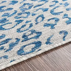 Kirklands Home Cauli Leopard Print Round Outdoor Rug, 5 ft. Blue Outlet