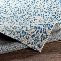 Kirklands Home Cauli Leopard Print Round Outdoor Rug, 6 ft. Blue