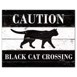 Halloween>Kirklands Home Caution Black Cat Crossing Halloween Canvas Print