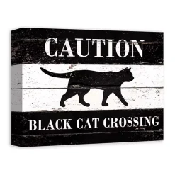 Halloween>Kirklands Home Caution Black Cat Crossing Halloween Canvas Print