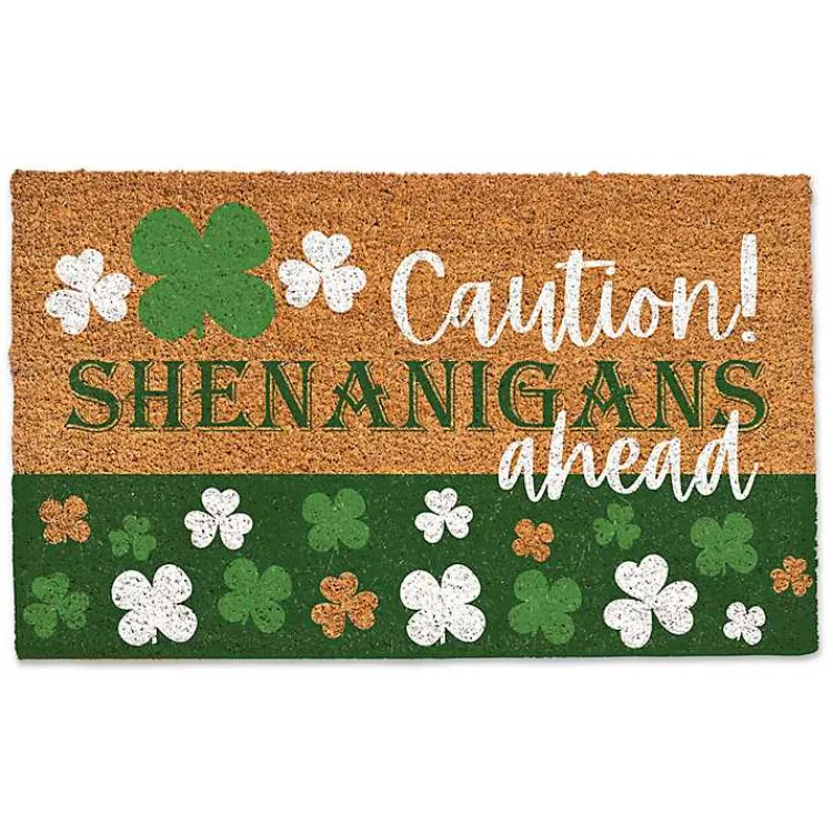 St Patricks Day Decorations>Kirklands Home Caution Shenanigans Ahead Doormat
