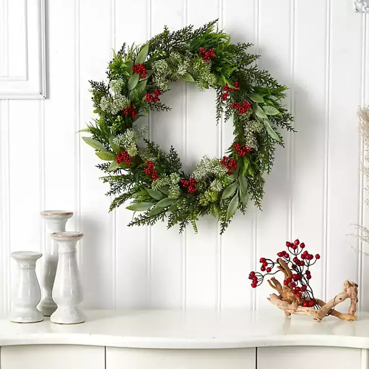 Christmas Wreaths>Kirklands Home Cedar and Eucalyptus Berry Wreath