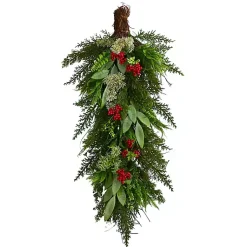 Christmas Wreaths>Kirklands Home Cedar and Eucalyptus Berry Teardrop Swag