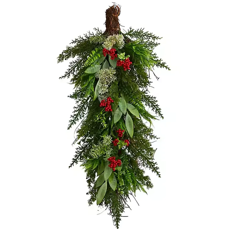 Christmas Wreaths>Kirklands Home Cedar and Eucalyptus Berry Teardrop Swag