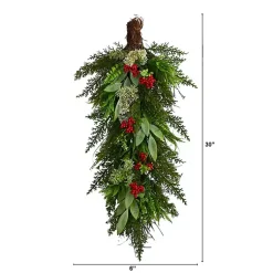 Christmas Wreaths>Kirklands Home Cedar and Eucalyptus Berry Teardrop Swag