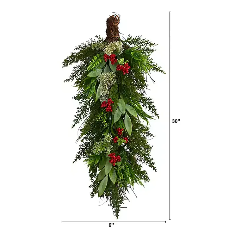 Christmas Wreaths>Kirklands Home Cedar and Eucalyptus Berry Teardrop Swag