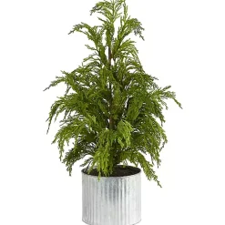 Christmas Arrangements & Garland>Kirklands Home Cedar Pine Mini Tree in Corrugated Metal Planter