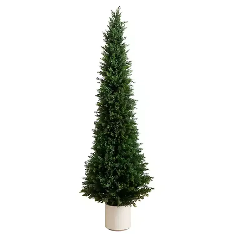 Trees & Topiaries>Kirklands Home Cedar Tree in White Pot, 6 ft.